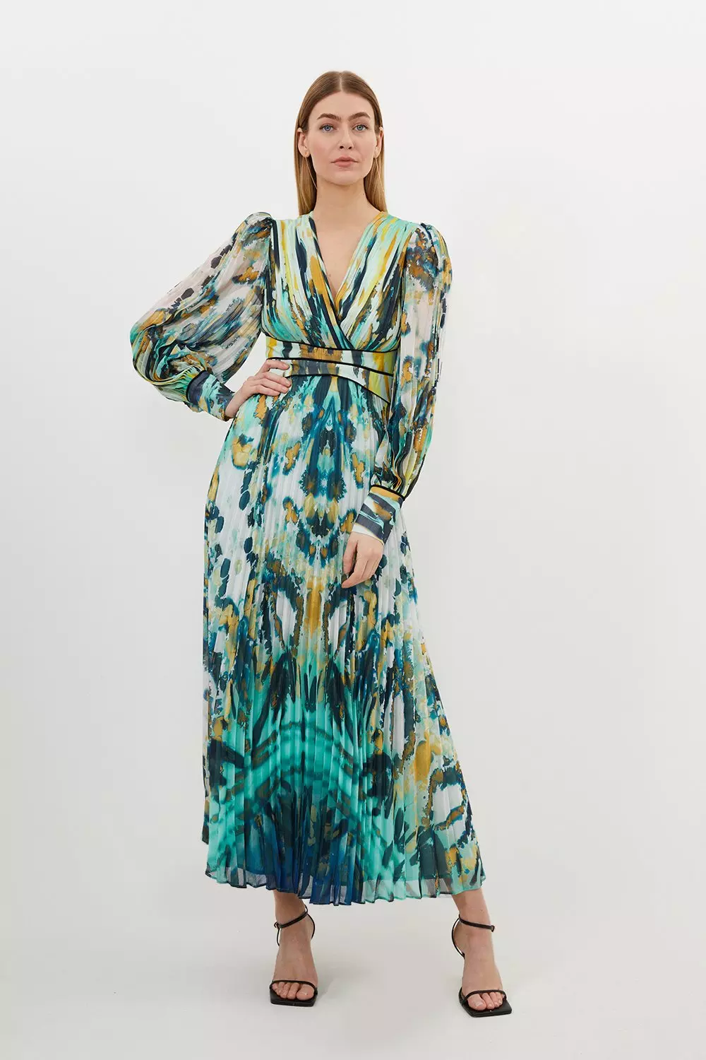 UMBRO■Futurism Woven Dress ■送料込 Abstract Ombre Pleated Woven Midaxi Dress | Karen Millen