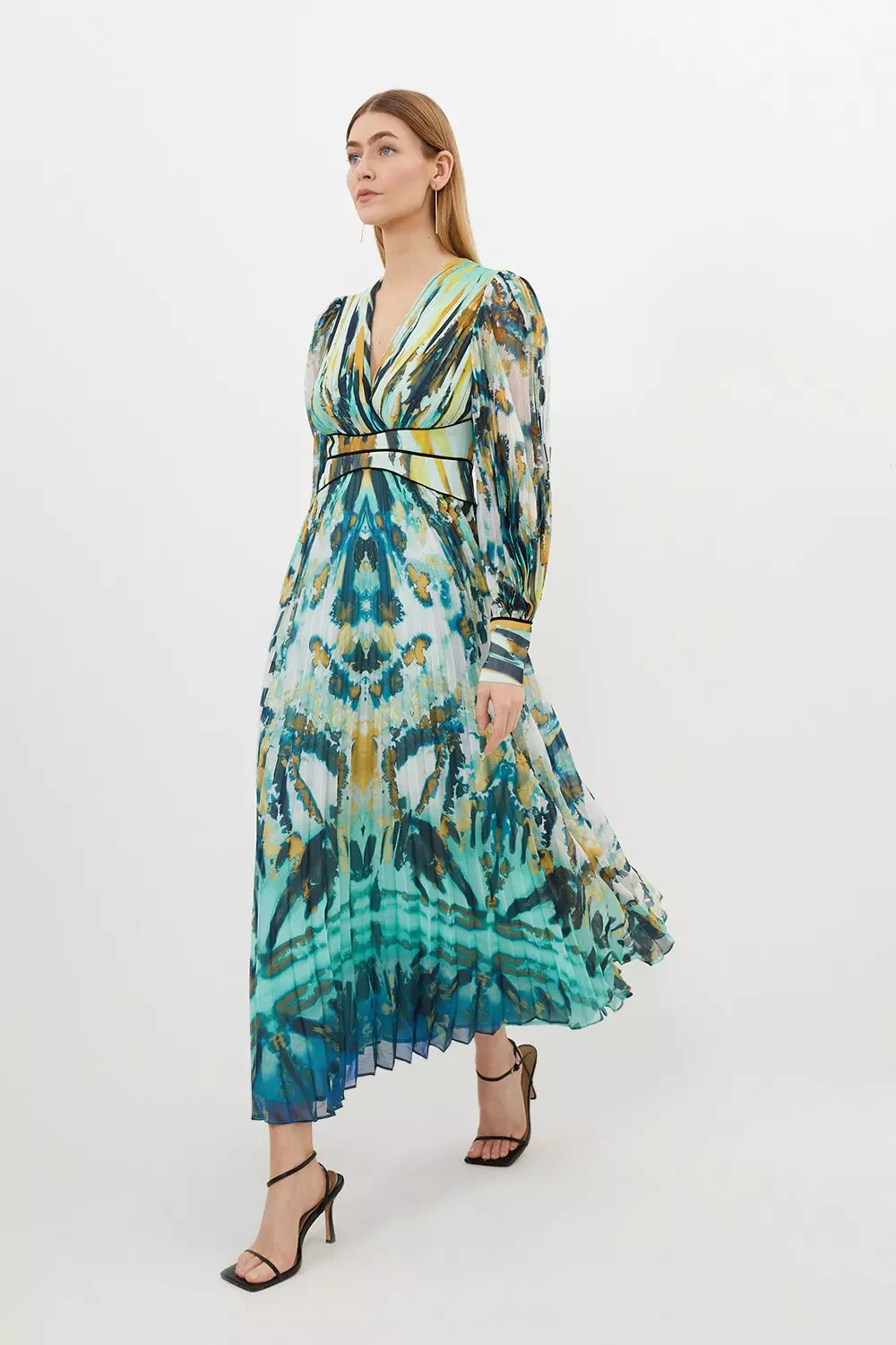 Abstract Ombre Pleated Woven Midaxi Dress | Karen Millen