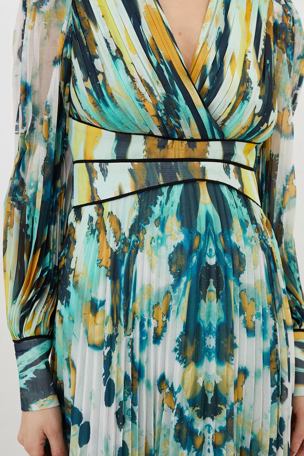 Abstract Ombre Pleated Woven Midaxi Dress | Karen Millen