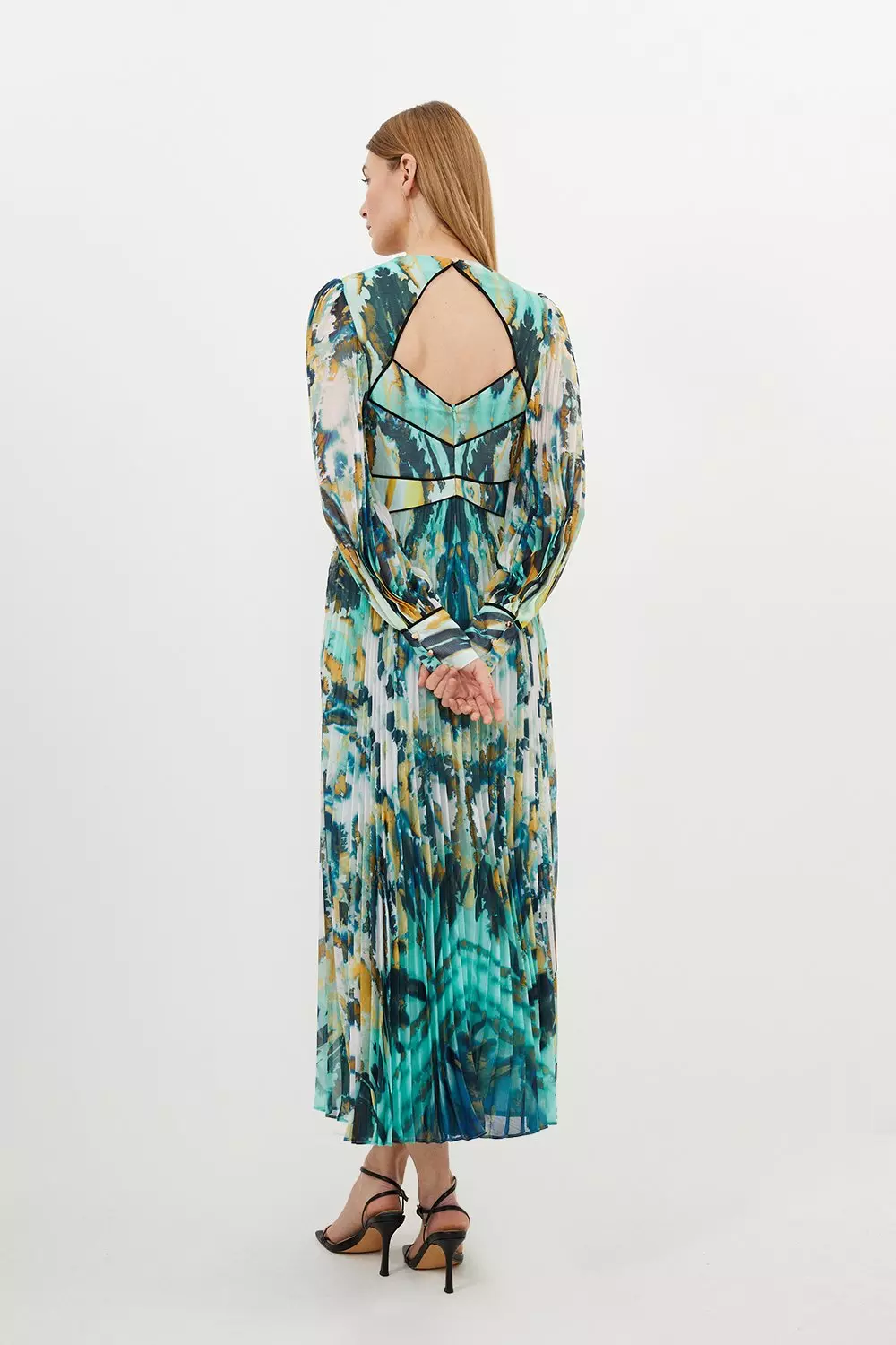 Abstract Ombre Pleated Woven Midaxi Dress | Karen Millen