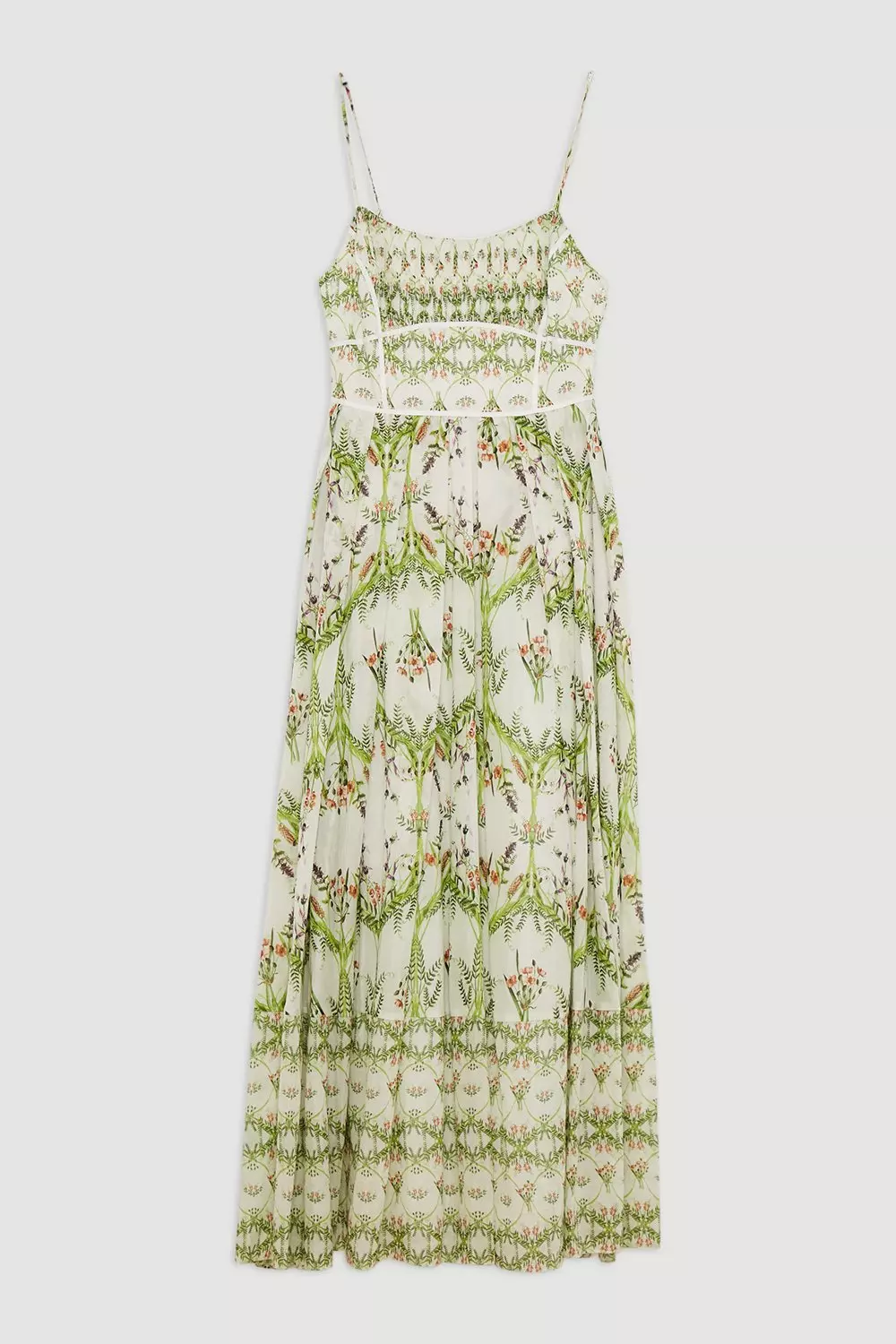 Green Silk Cotton Mirrored Floral Strappy Woven Maxi Dress alternative image