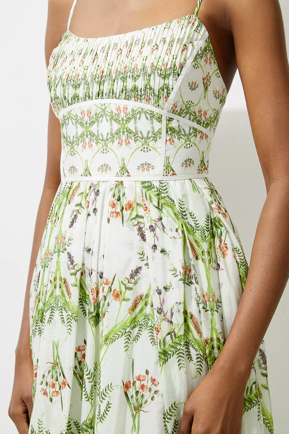 Green Silk Cotton Mirrored Floral Strappy Woven Maxi Dress alternative image