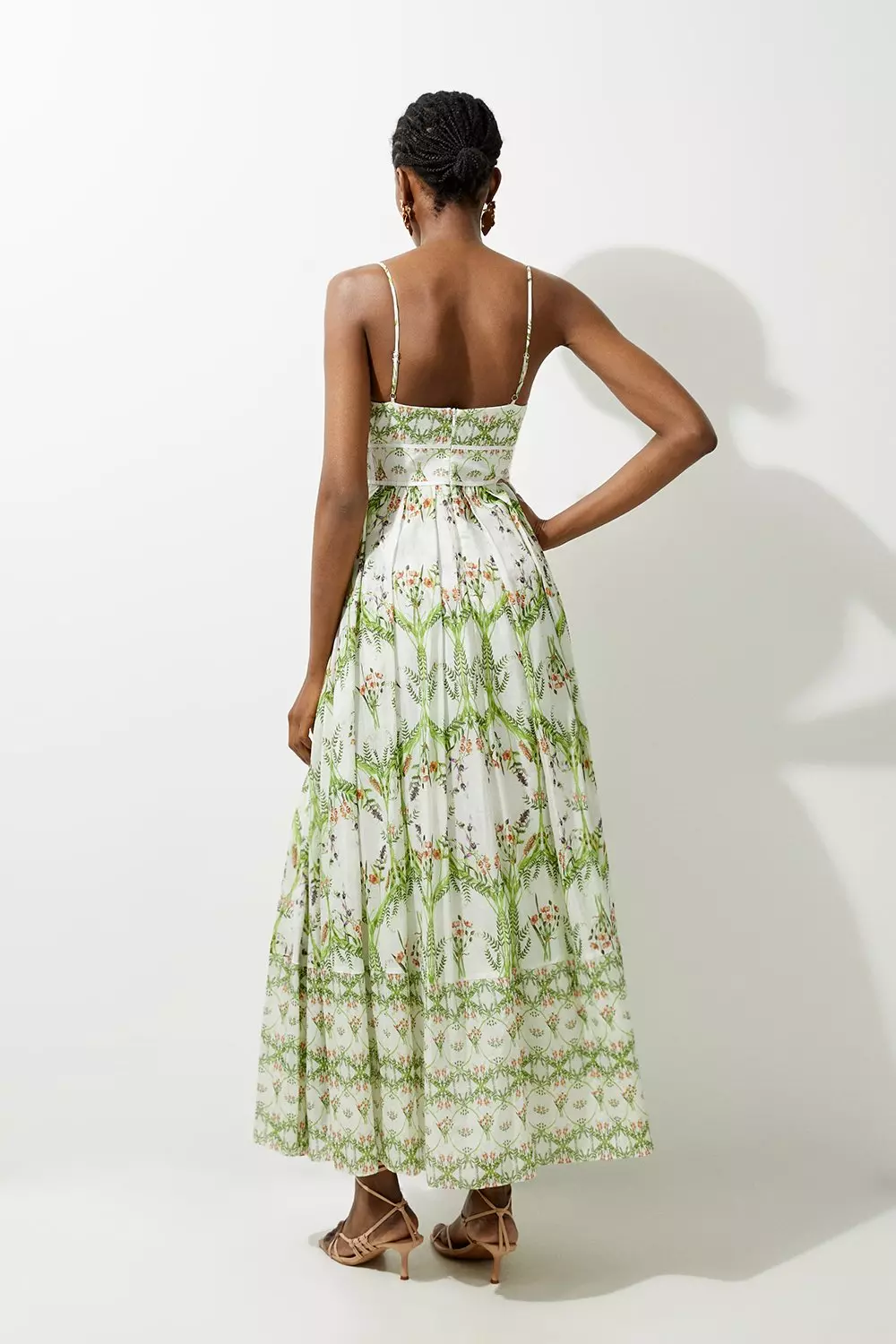 Green Silk Cotton Mirrored Floral Strappy Woven Maxi Dress alternative image