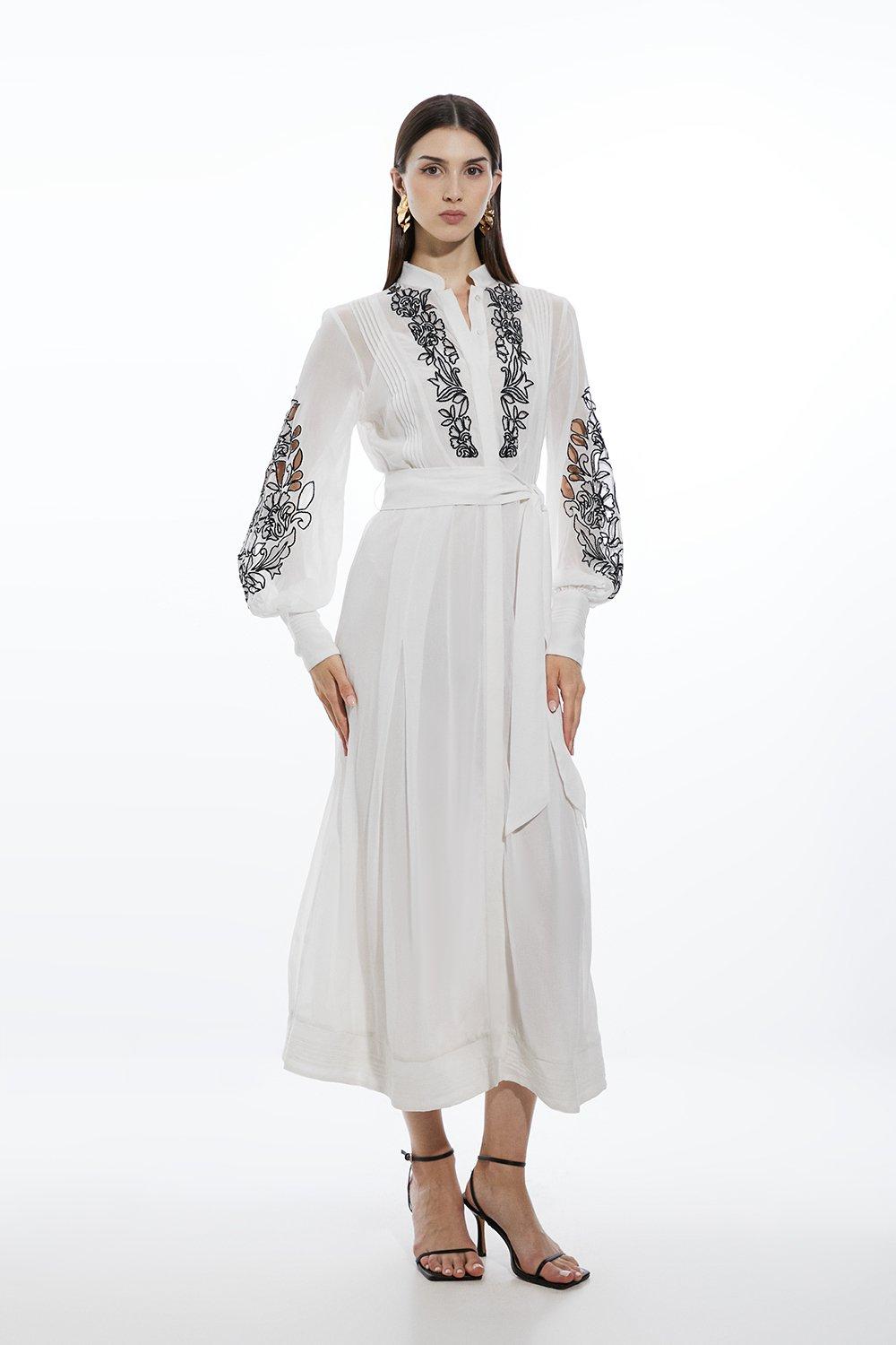 Embroidery Bib Detail Woven Maxi Dress