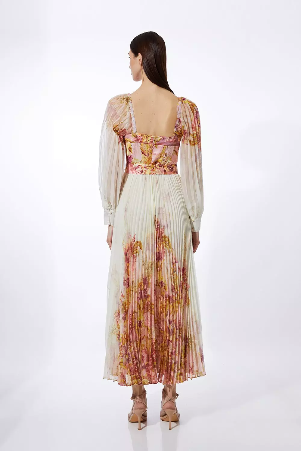 Petite Border Print Floral And Satin Bodice Pleat Woven Maxi