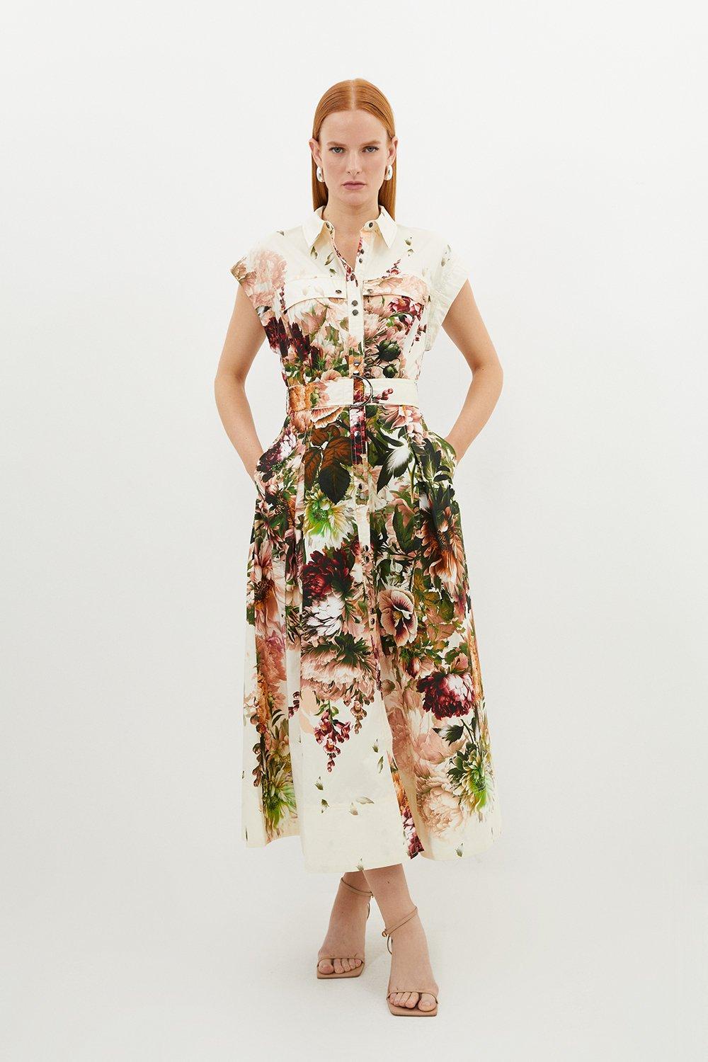 安心追跡【KAREN MILLEN】ウエスタン シャツスタイル ドレス Tailored Compact Stretch Belted Shirt Dress | Karen Millen