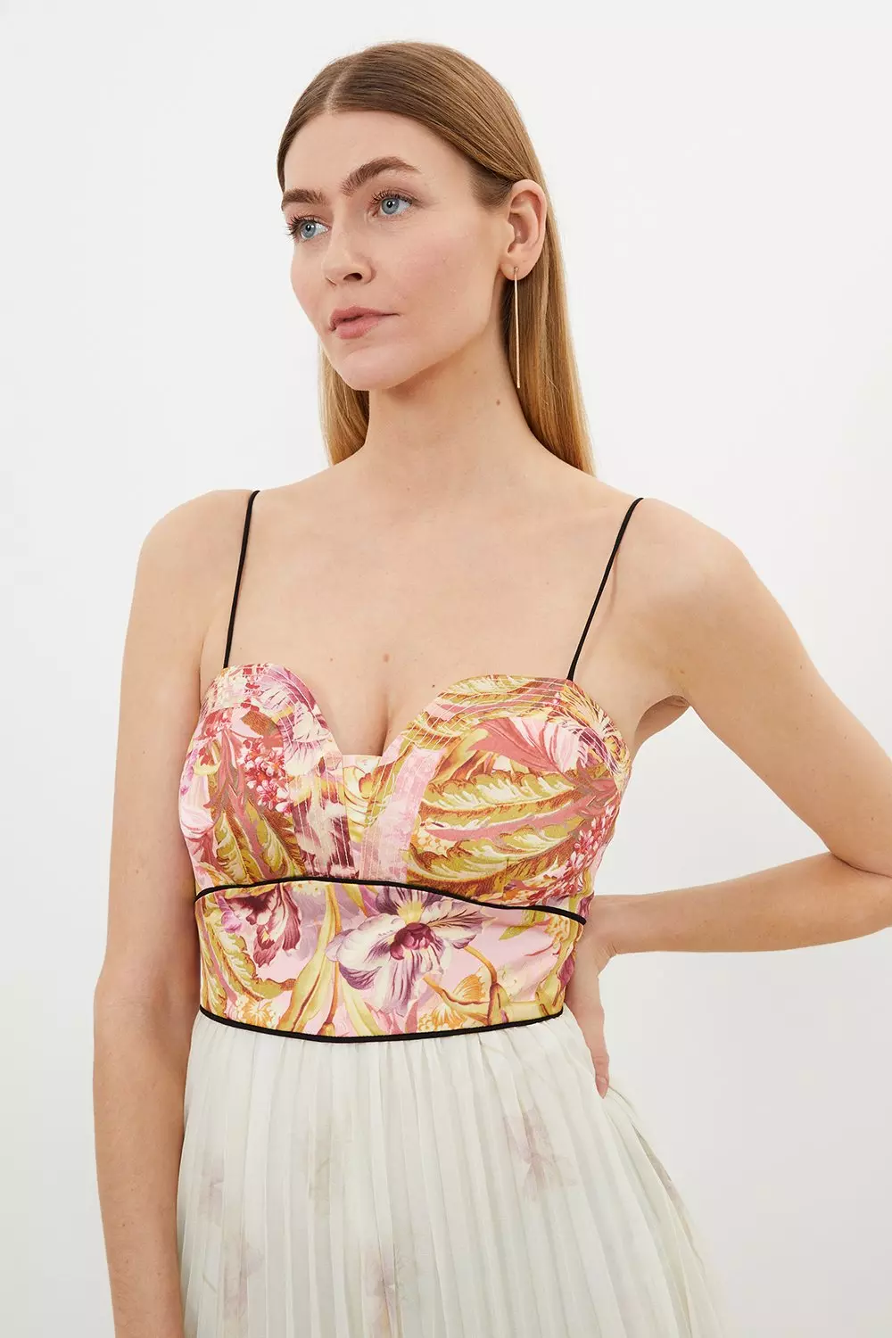Border Floral And Satin Pleated Jumpsuit alternative image