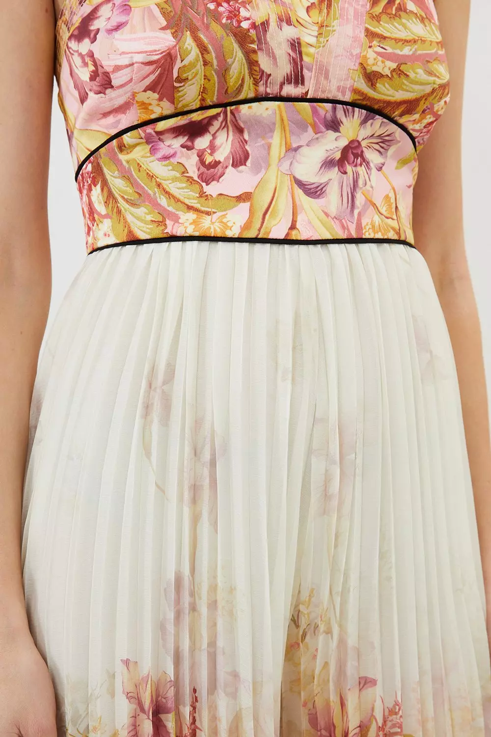 Border Floral And Satin Pleated Jumpsuit alternative image