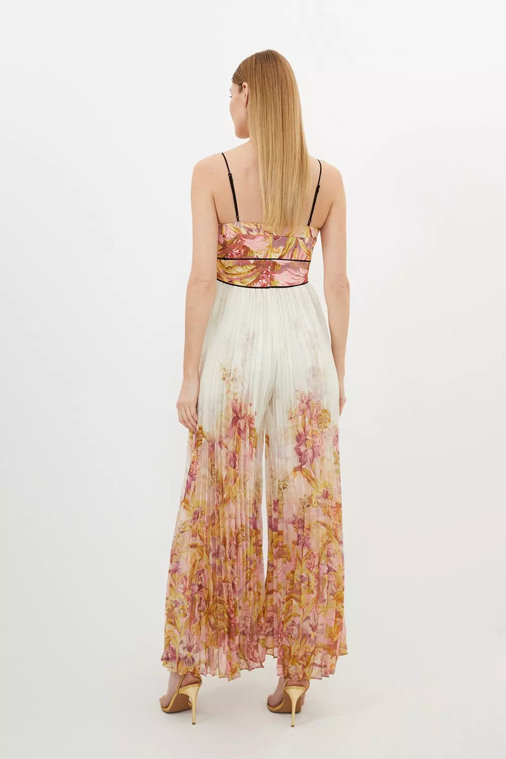 Border Floral And Satin Pleated Jumpsuit alternative image