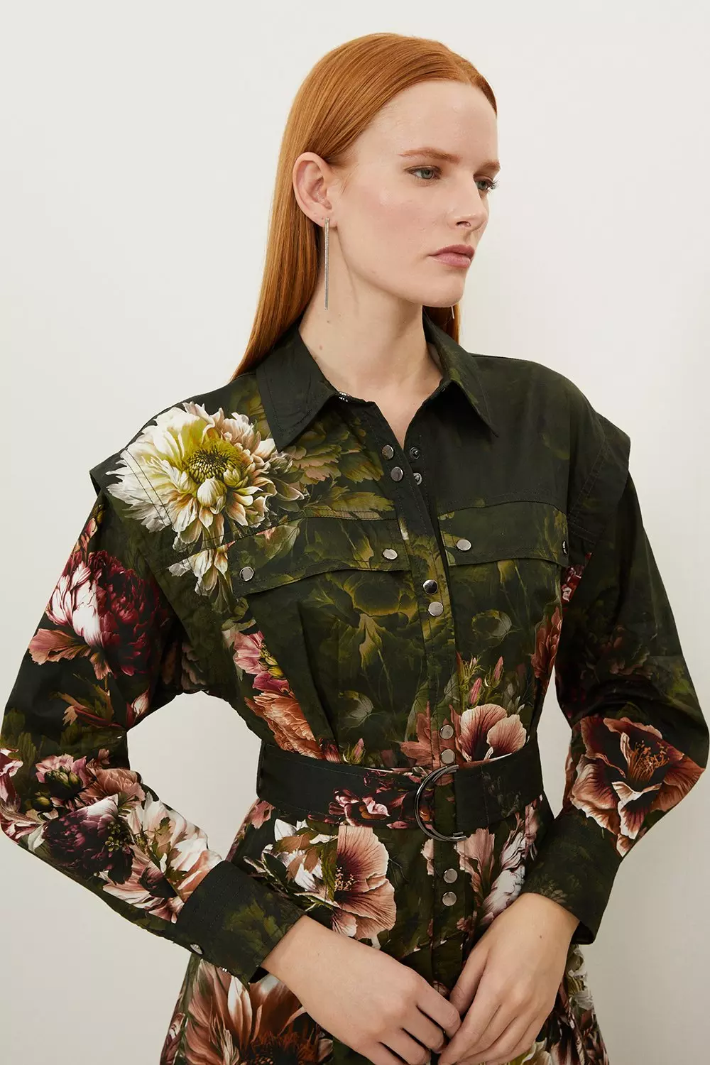 Placed Floral Cotton Sateen Shirt Dress | Karen Millen