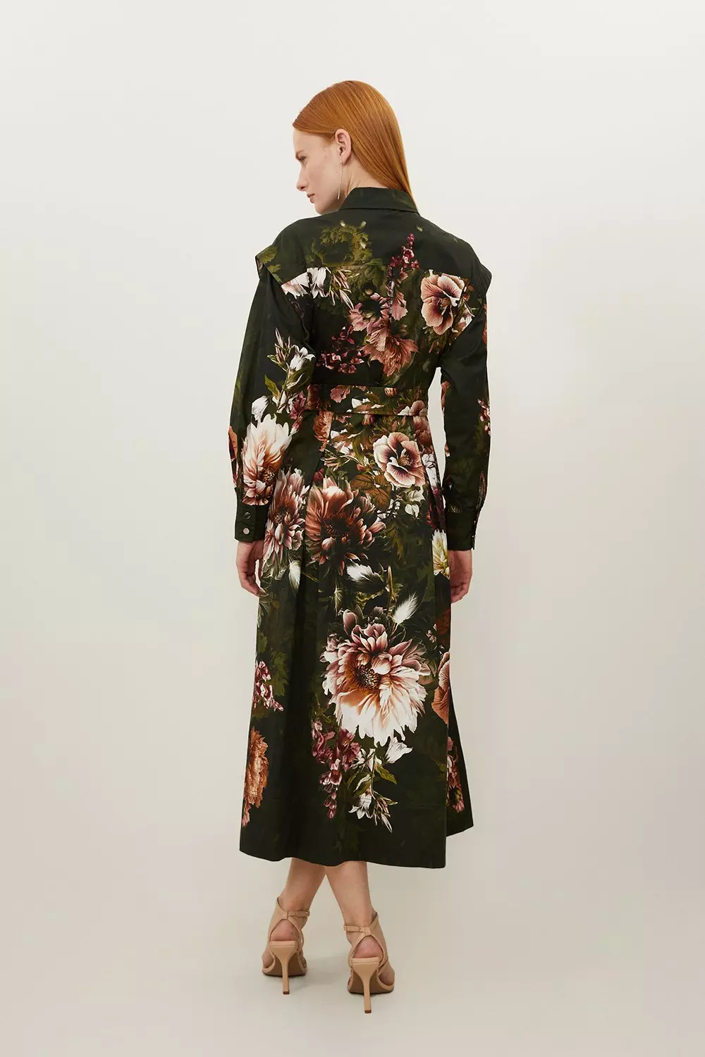 Placed Floral Cotton Sateen Shirt Dress | Karen Millen