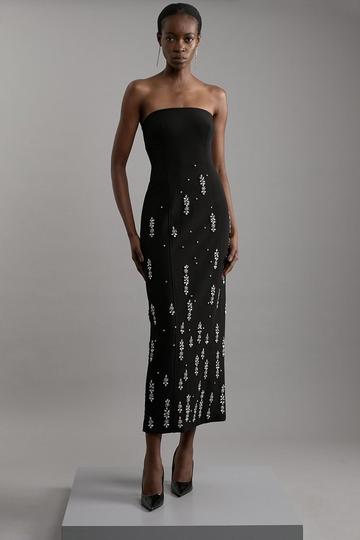 Black Crystal Embellished Bandeau Midaxi Dress