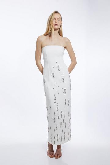 Ivory White Crystal Embellished Bandeau Midaxi Dress