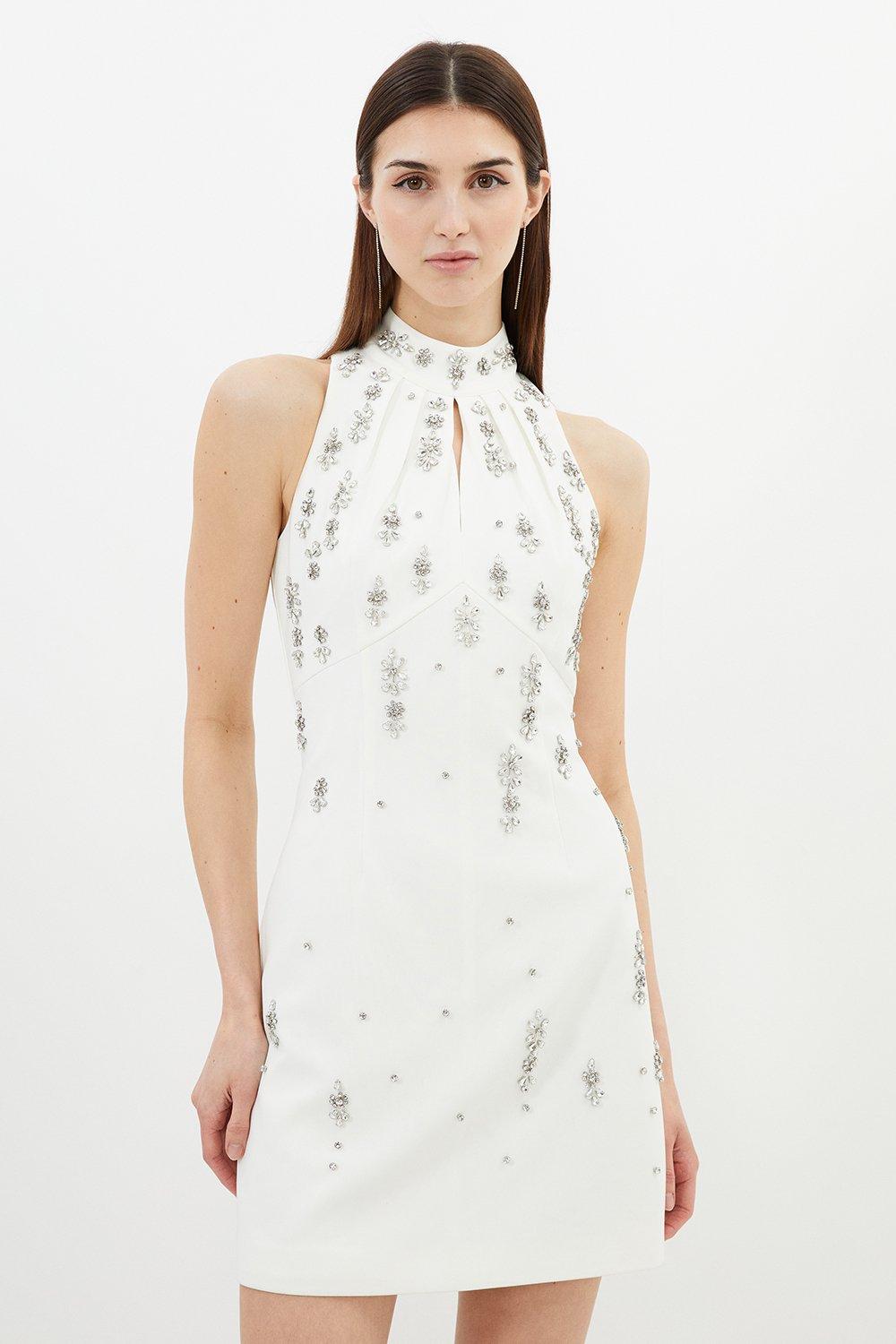 Crystal Embellished Mini Halter Dress | Karen Millen