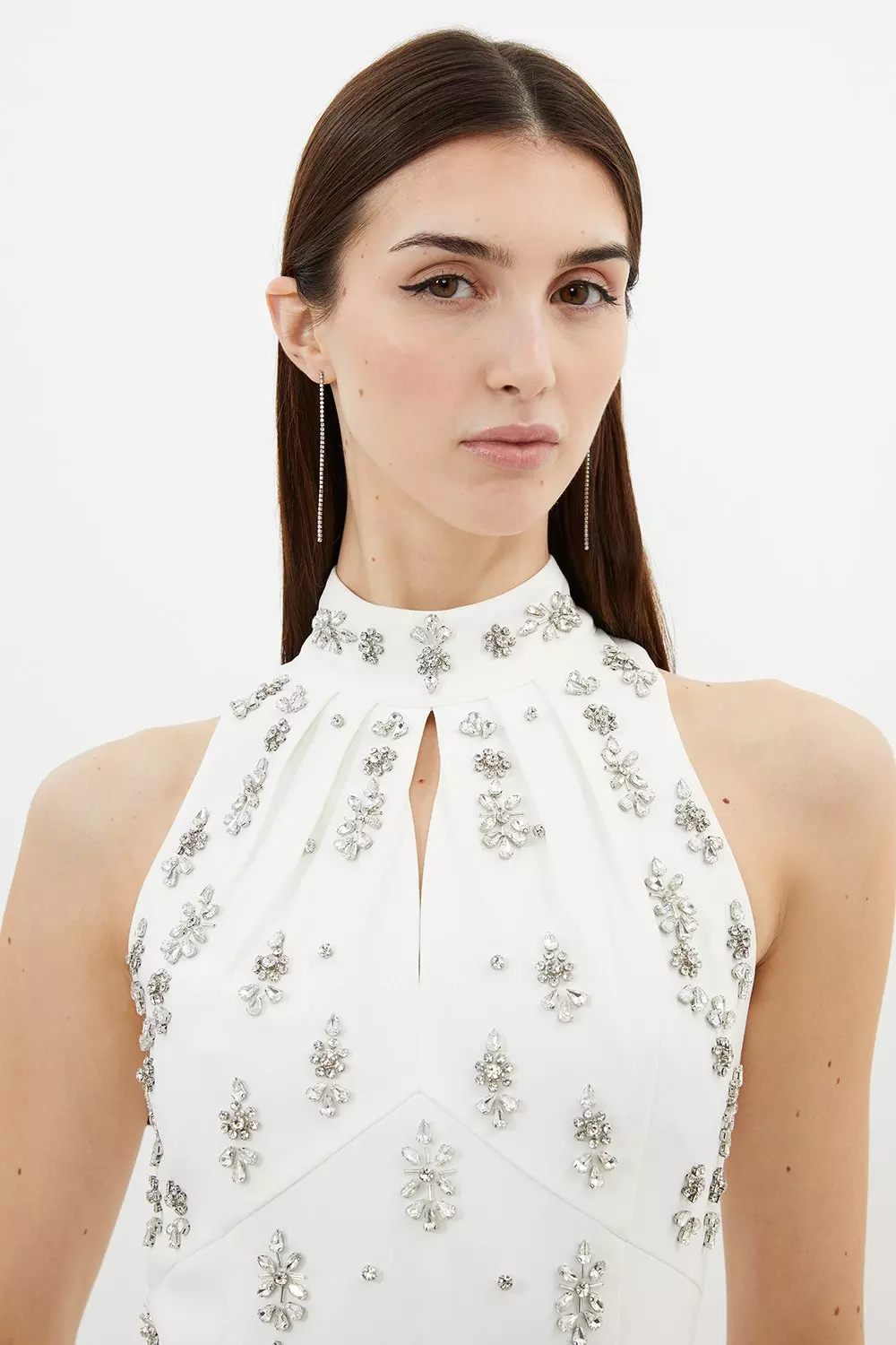 【Karen Millen】 クリスタル装飾ドレープミニドレス フランシス クリスタル装飾のノースリーブミニドレス