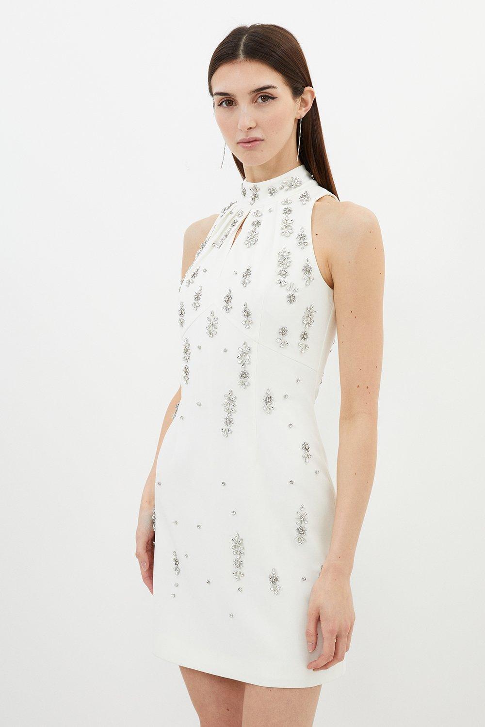 Crystal Embellished Mini Halter Dress | Karen Millen