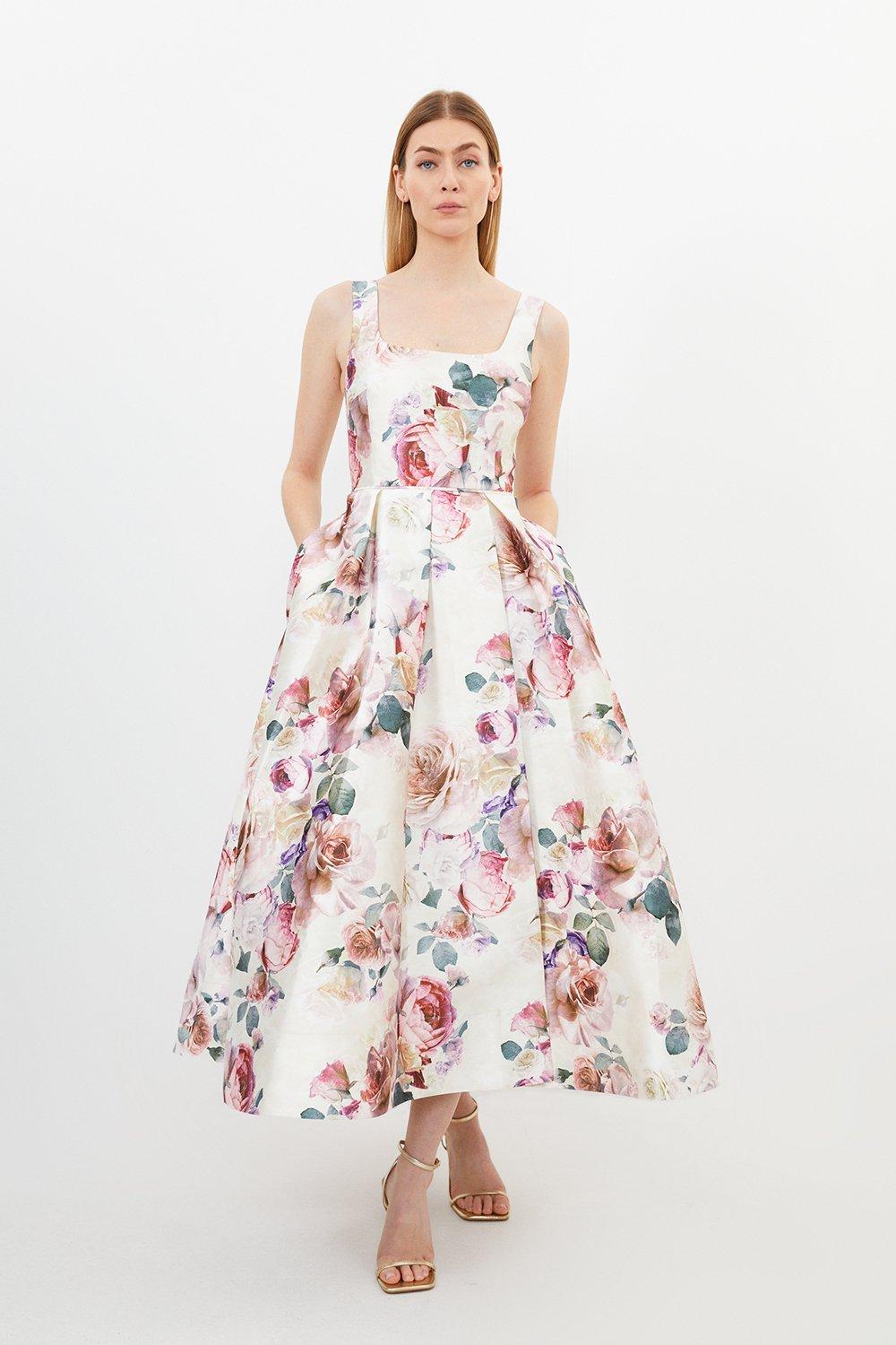 Romantic Floral Print Prom Woven Maxi Dress | Karen Millen