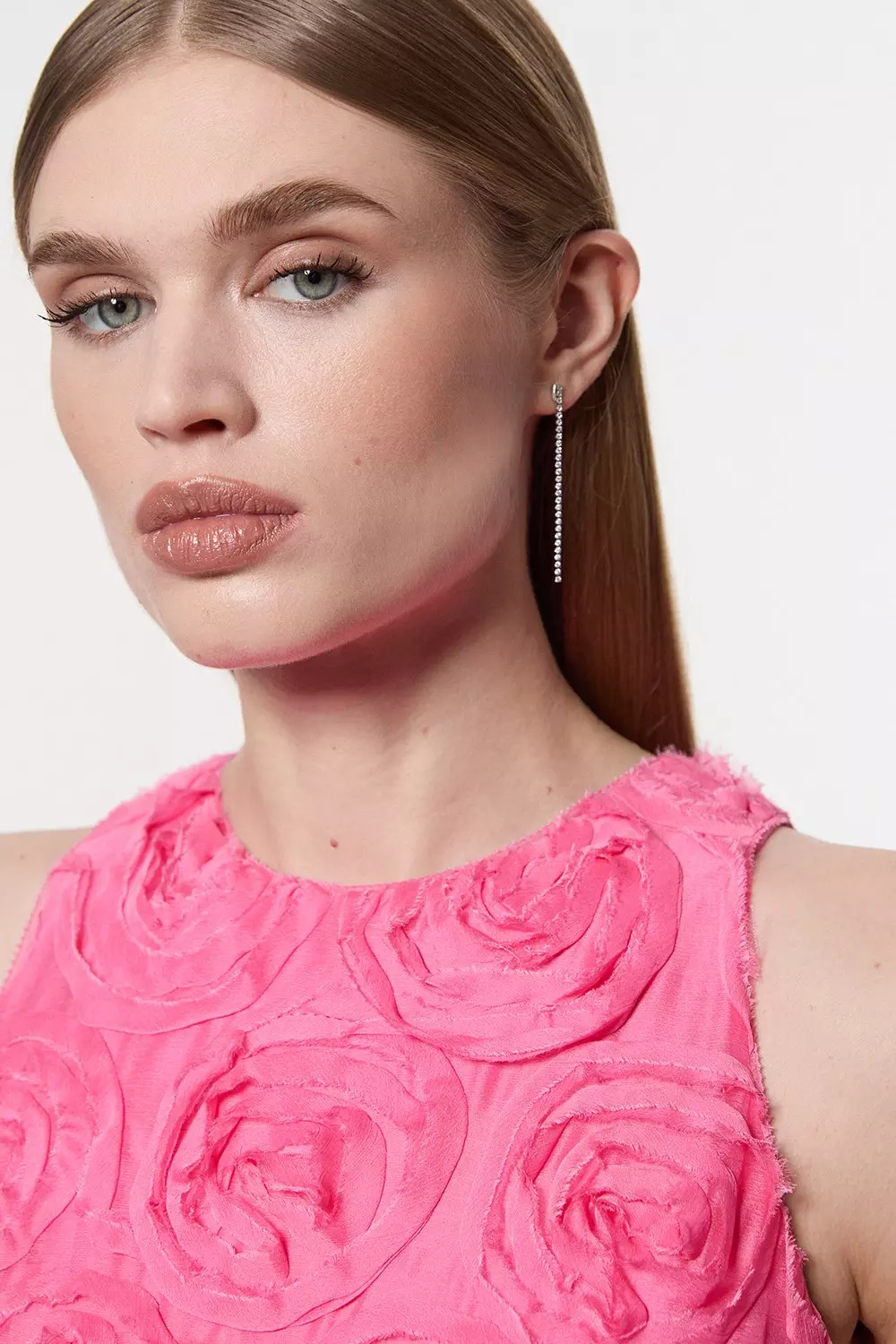 Romantic Rosette Texture Woven Prom Midi Dress | Karen Millen