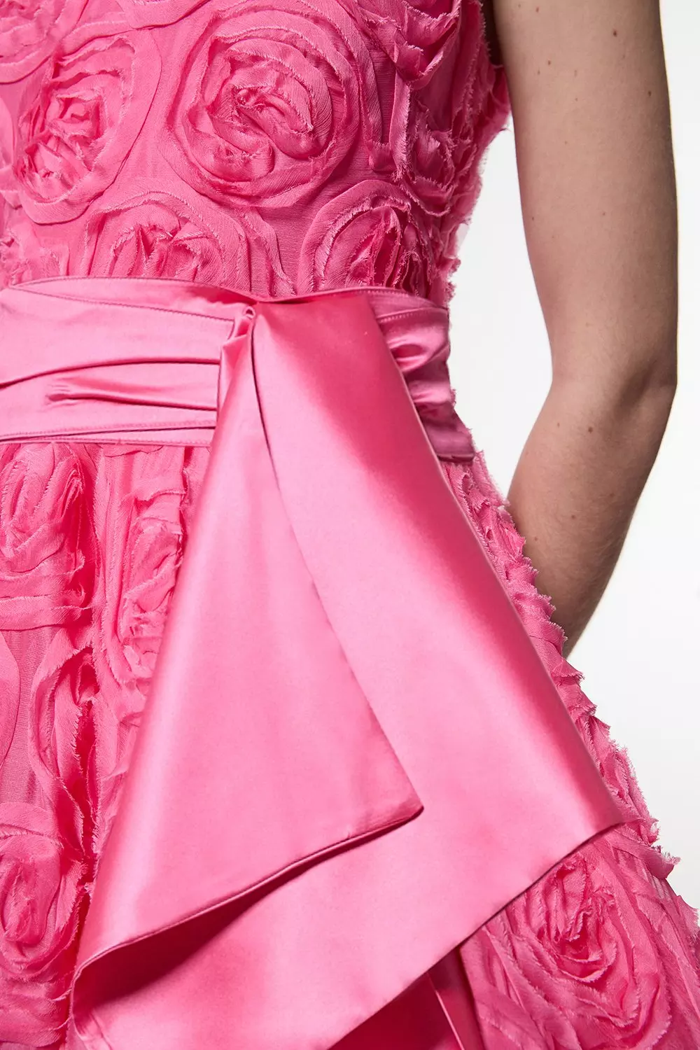 Romantic Rosette Texture Woven Prom Midi Dress | Karen Millen