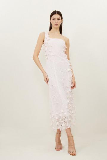 Lace Petal Applique Woven One Strap Maxi Dress blush