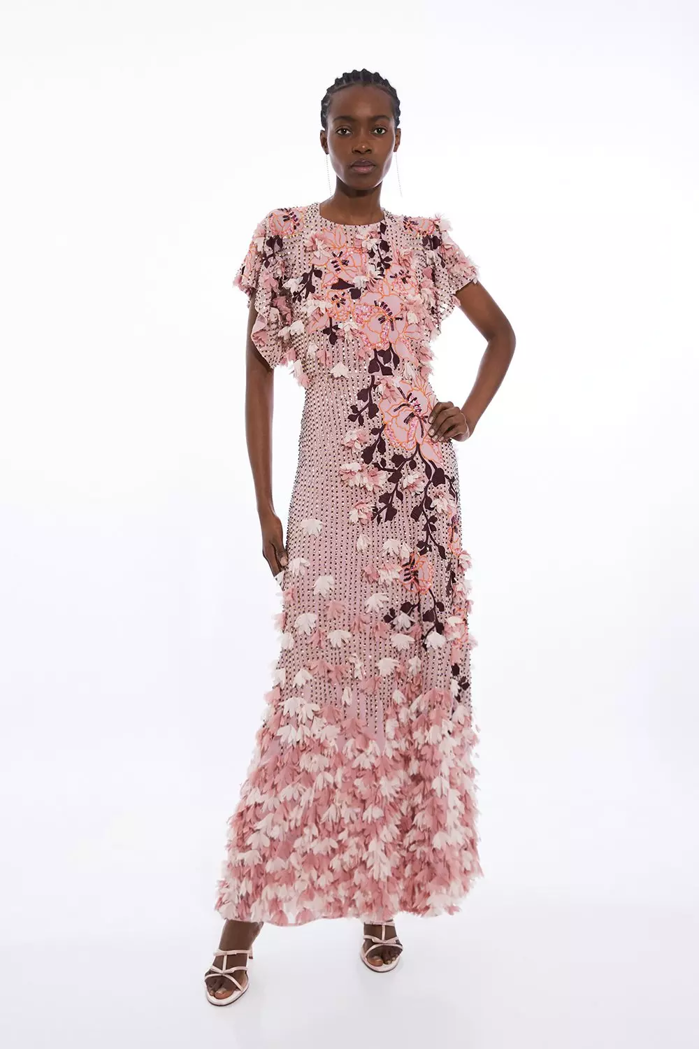 Embroidery And Applique Angel Sleeve Woven Maxi Dress