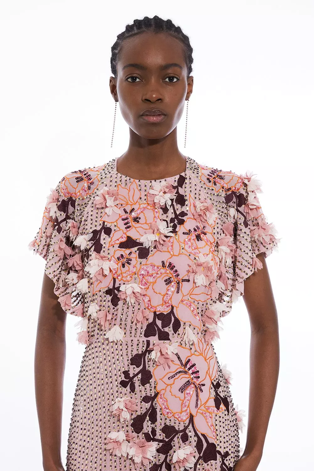 Embroidery And Applique Angel Sleeve Woven Maxi Dress | Karen Millen