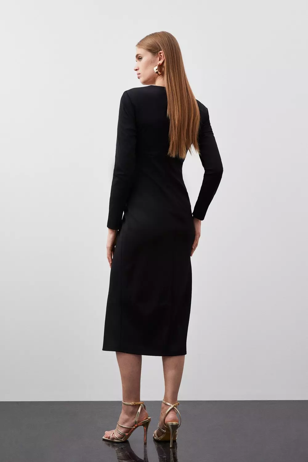 Italian Structured Stretch Cut Out Pencil Midi Dress Karen Millen