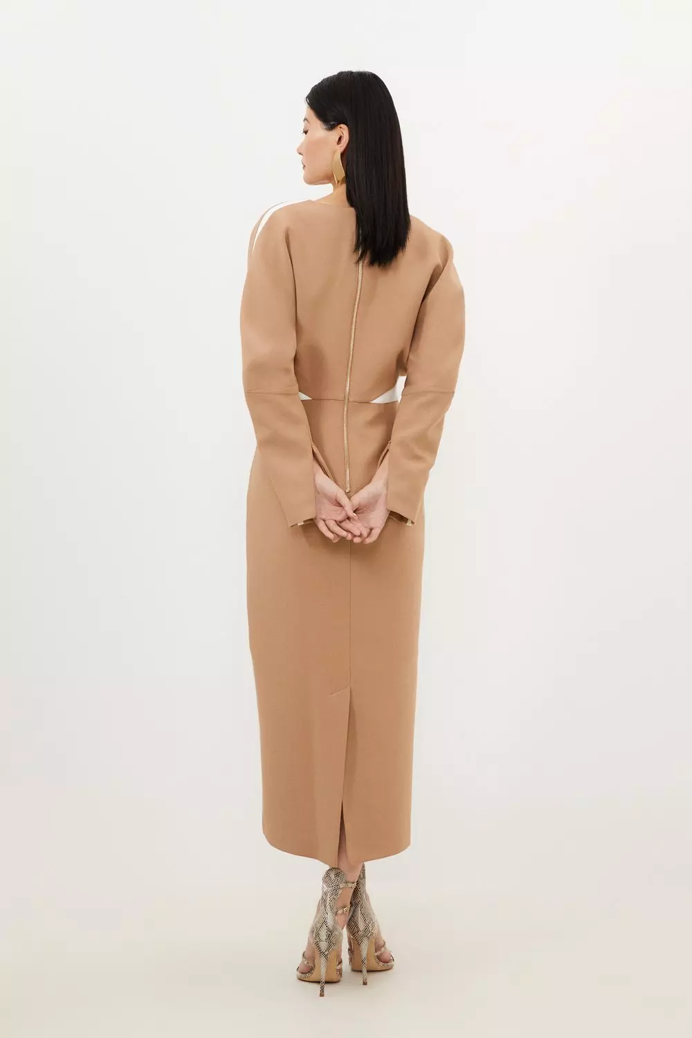 Compact Stretch Contrast Panel Tailored Midi Dress Karen Millen