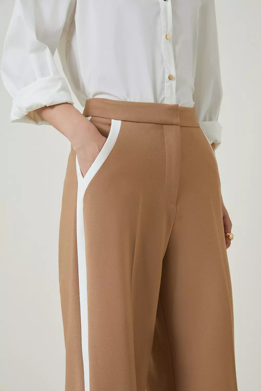 Karen Millen◆ ストレッチ コントラスト スラックス Compact Stretch Stab Stitch Detail Tailored Staight Leg