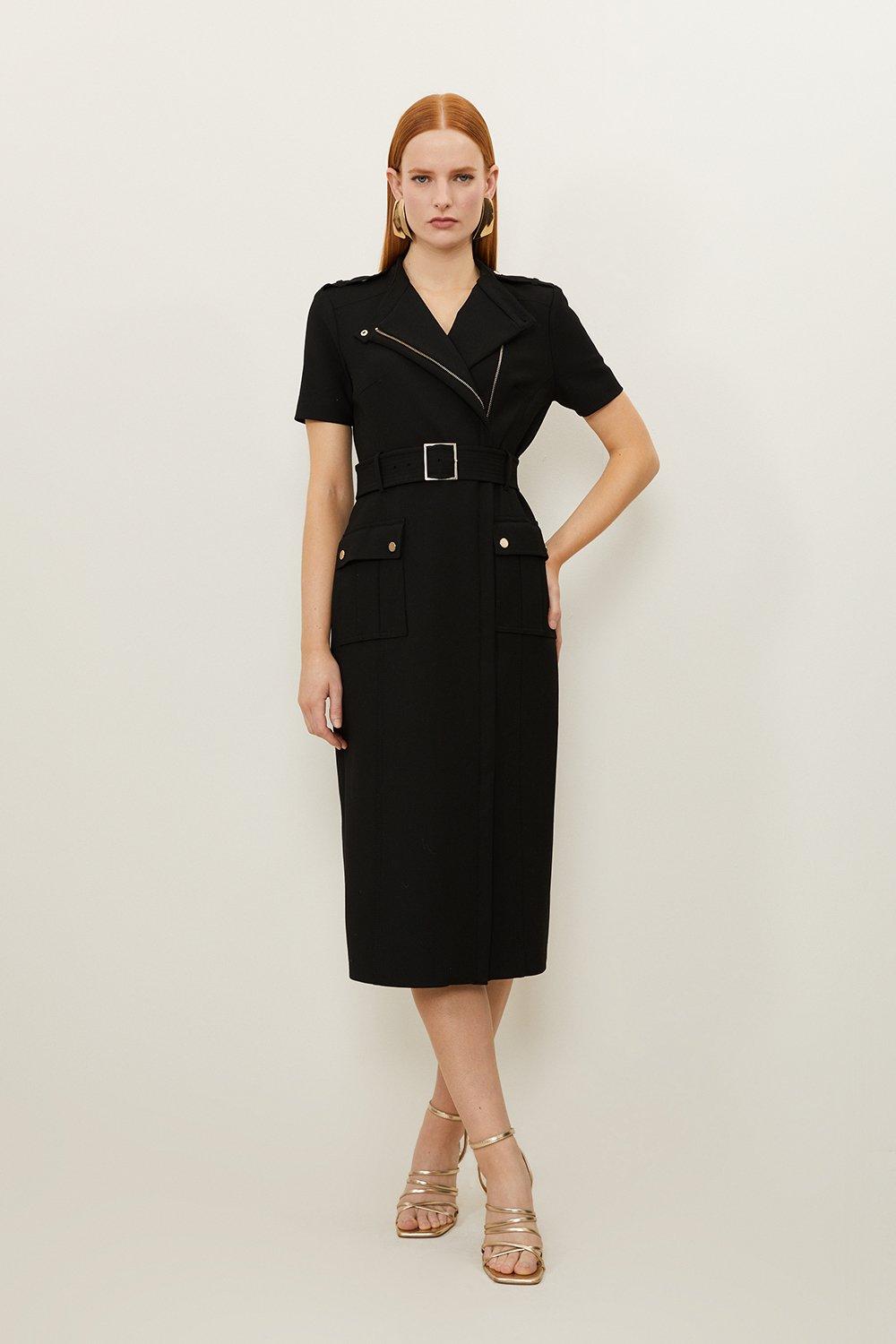 Compact Stretch Wrap Belted Tailored Midi Dress Karen Millen