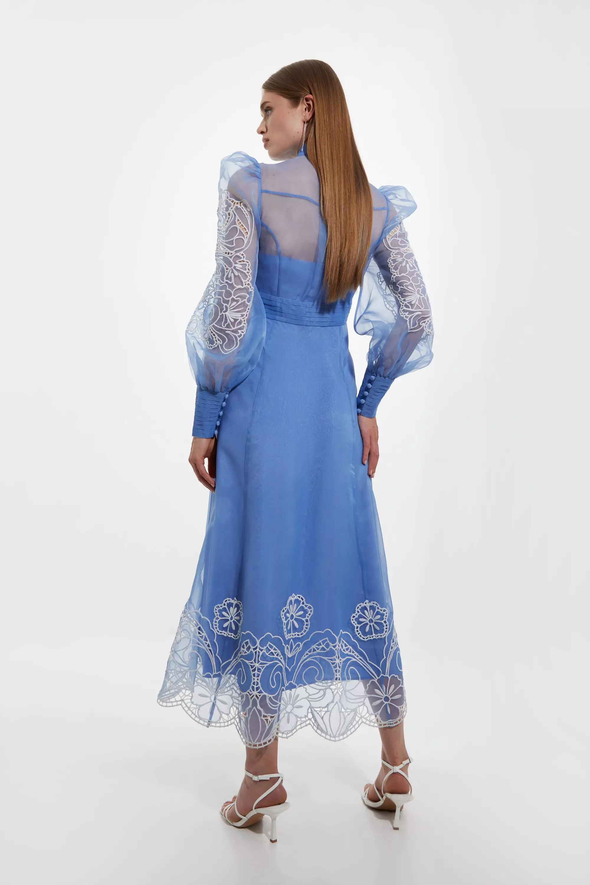Petite Embroidered Floral Woven Button Up Maxi Dress | Karen
