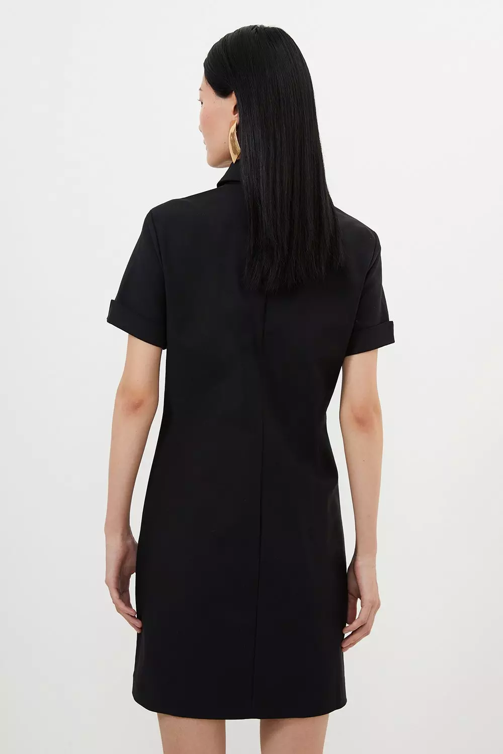 Techno Cotton Woven Short Shirt Dress With Gold Clasp Karen Millen