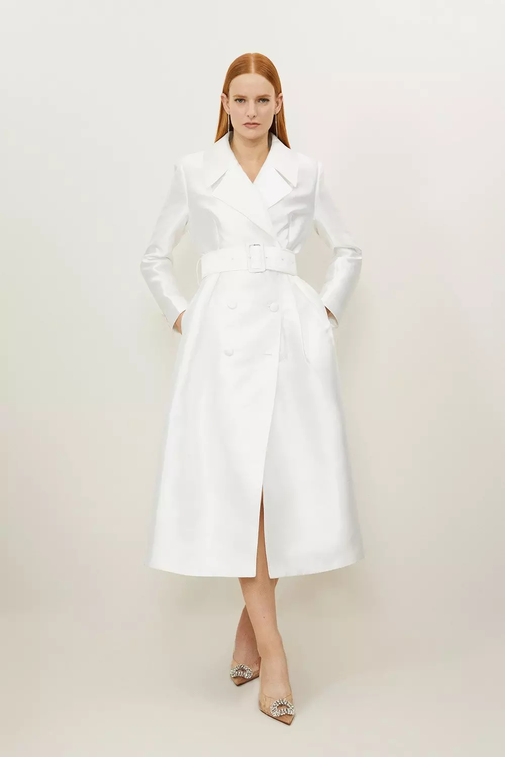 Square neck karen selling millen white belted dress