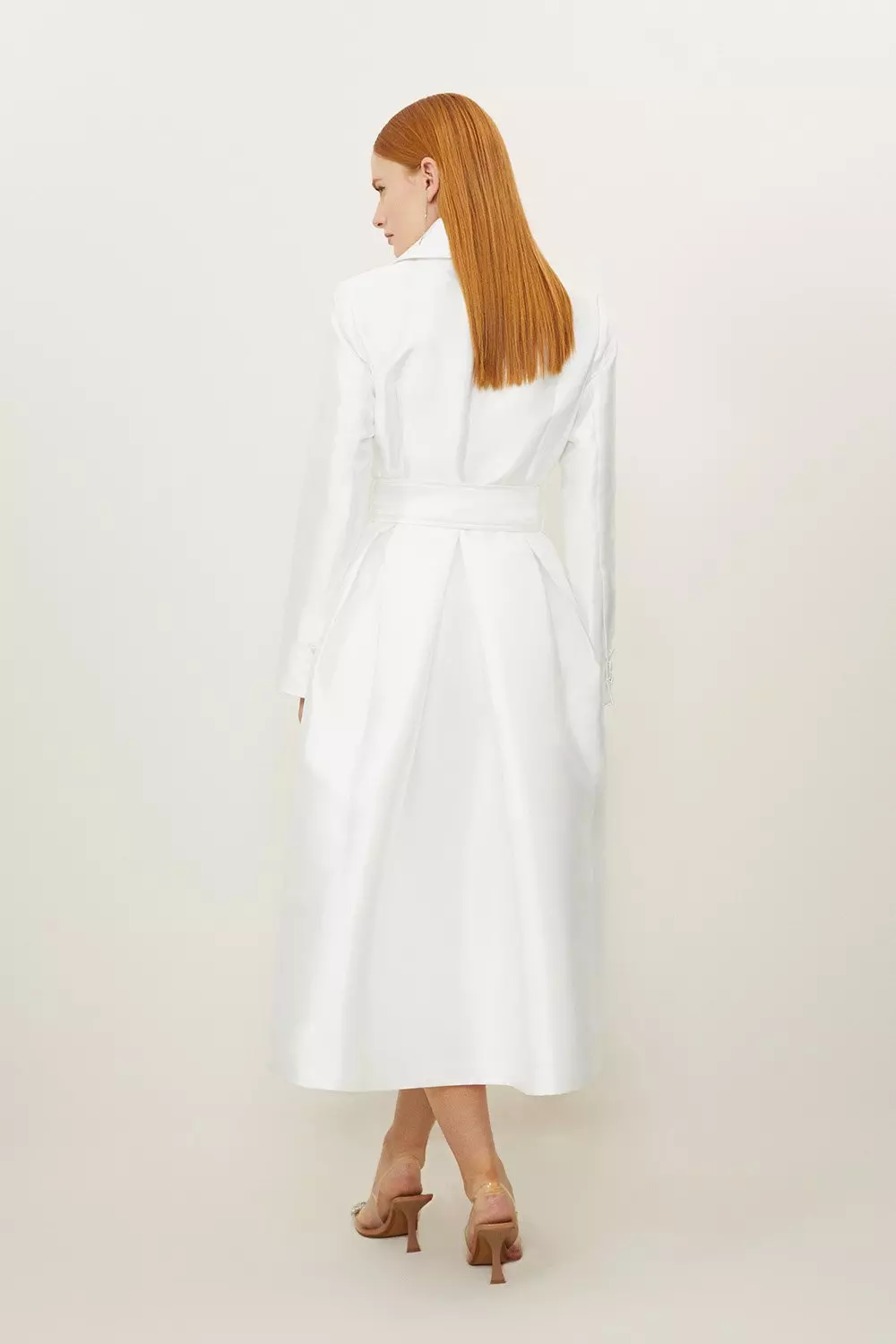 Petite Satin Twill Tailored Full Skirted Belted Midaxi Dress | Karen Millen