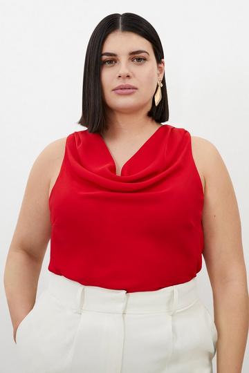 Plus Size Georgette Cowl Neck Woven Blouse red