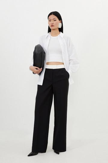 Black Techno Cotton Woven Wide Leg Trouser With Gold Clasp