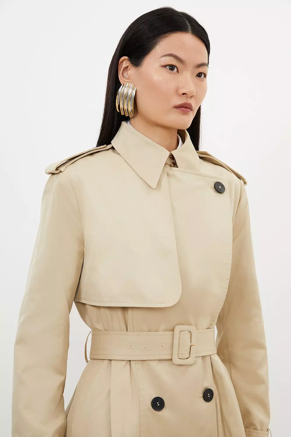 Camel Full Skirt Maxi Trench Coat alternative image