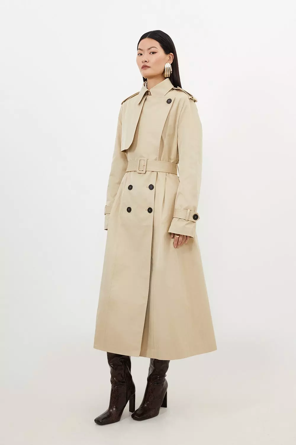 Camel Full Skirt Maxi Trench Coat alternative image