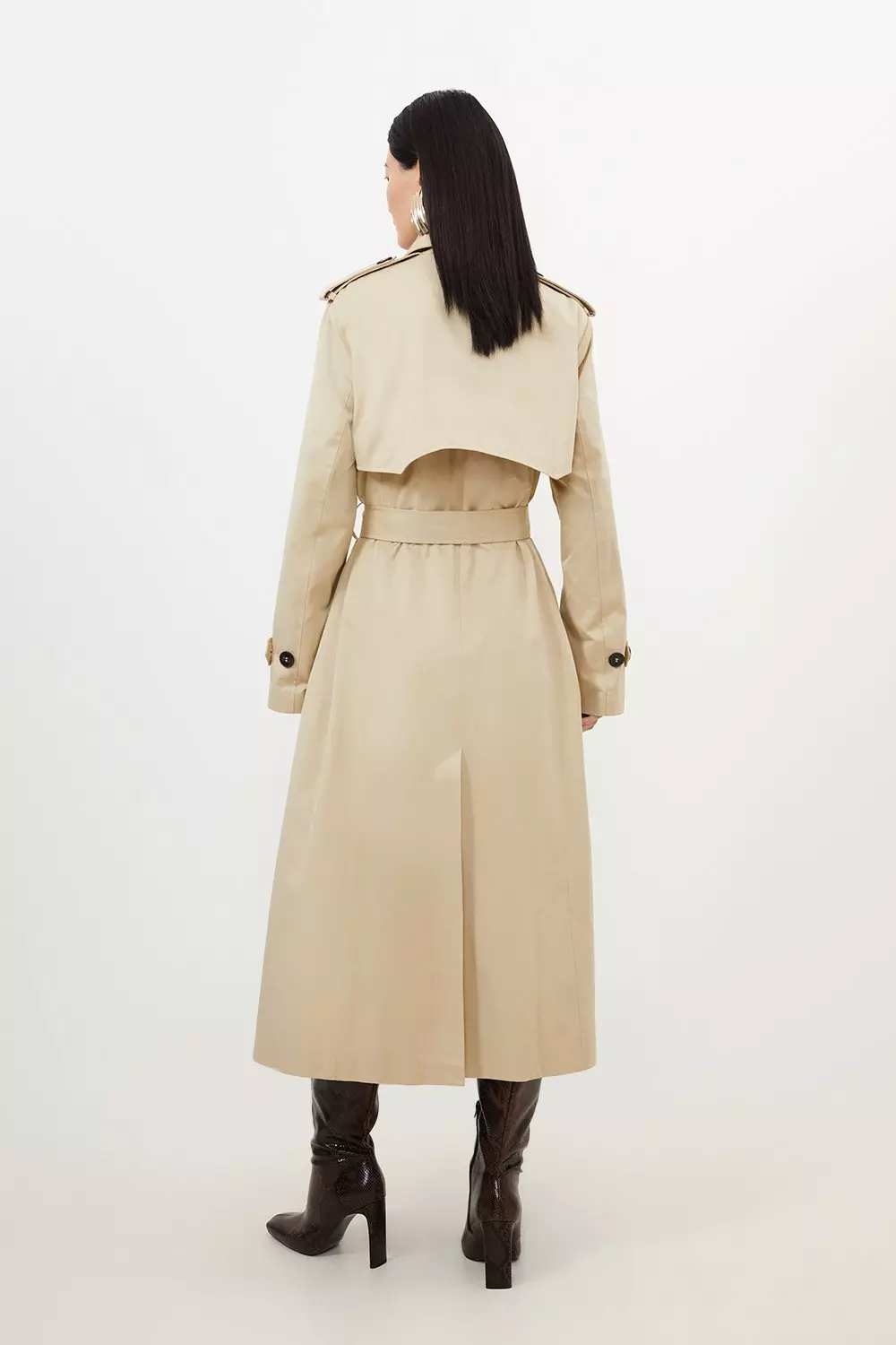 Camel Full Skirt Maxi Trench Coat alternative image