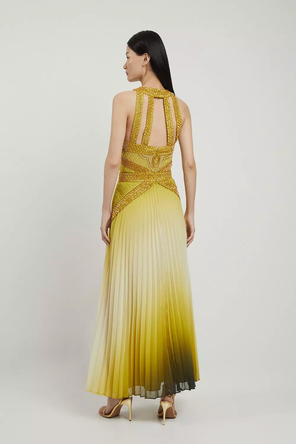 KAREN MILLEN*カラーブロック ティアード ホルターマキシドレス Premium Embroidered Halter Maxi Dress | Karen Millen