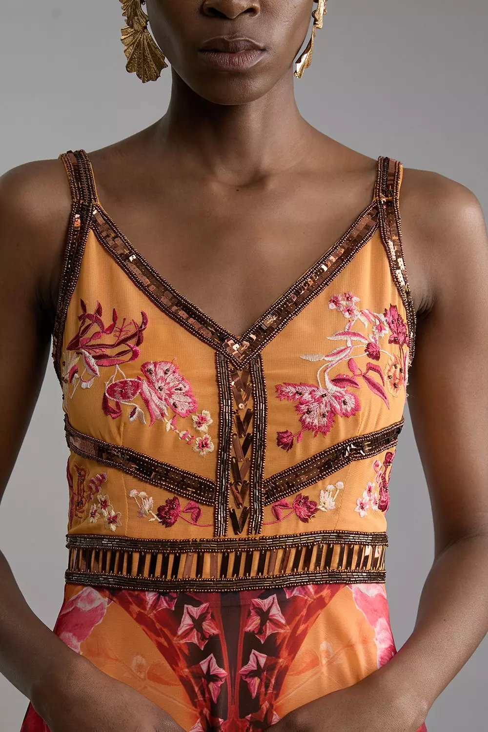 Placed Floral And Embroidered Strappy Woven Maxi Dress