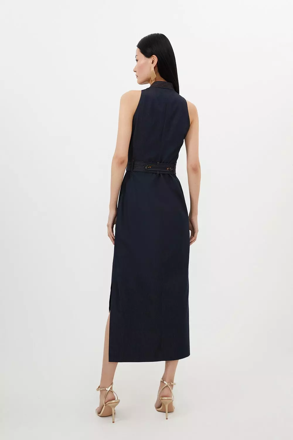 Tailored Denim Double Breasted Belted Midi Dress | Karen Millen