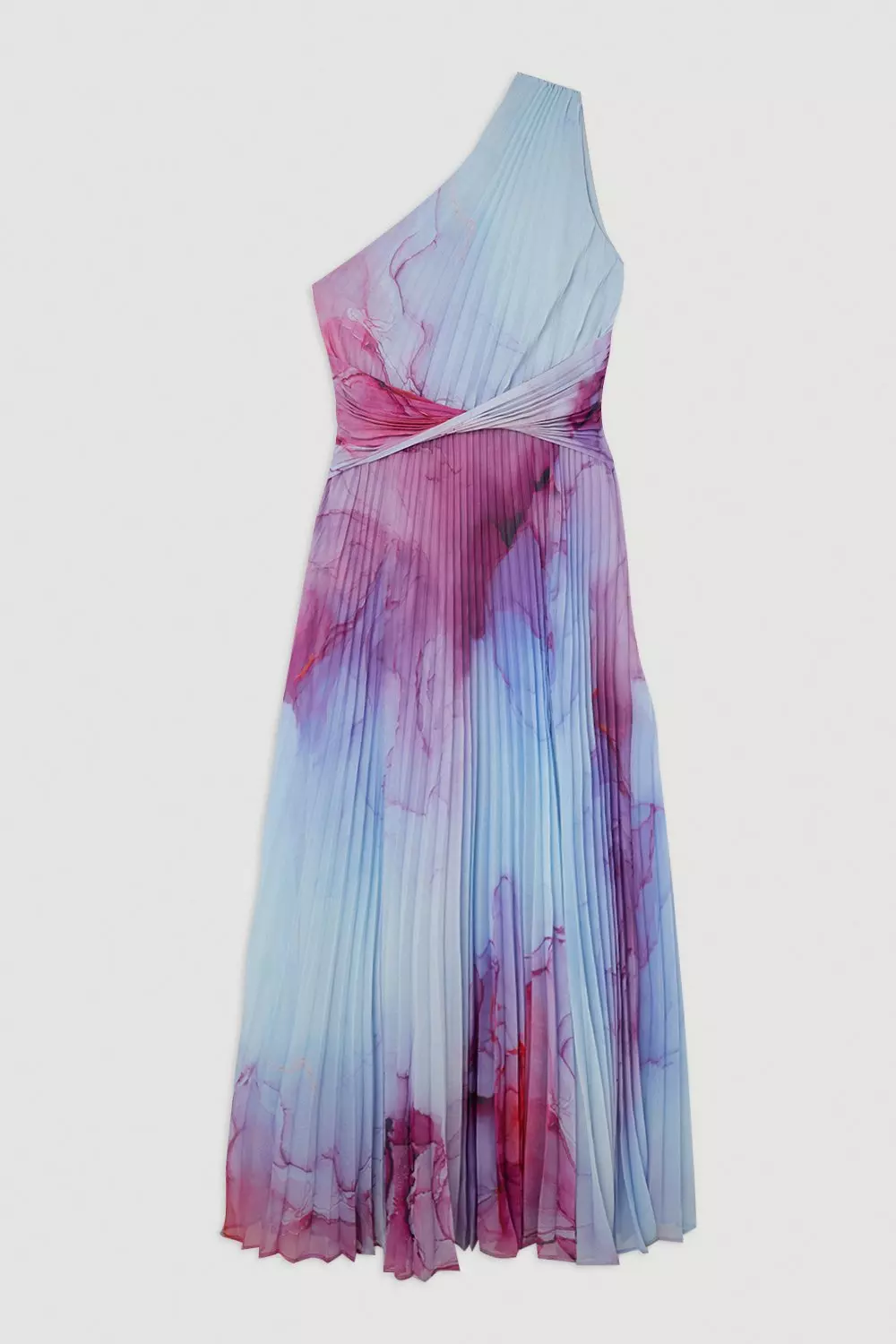 Marble Printed Soft Pleated One Shoulder Midaxi Dress | Karen Millen