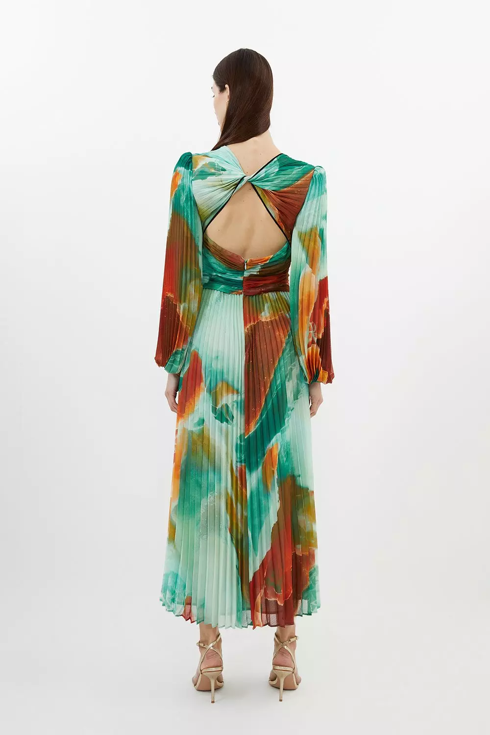 Abstract Printed Soft Pleated Woven Maxi Dress | Karen Millen