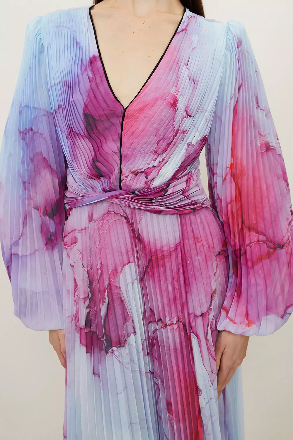 Marble Printed Soft Pleated Woven Maxi Dress alternative image