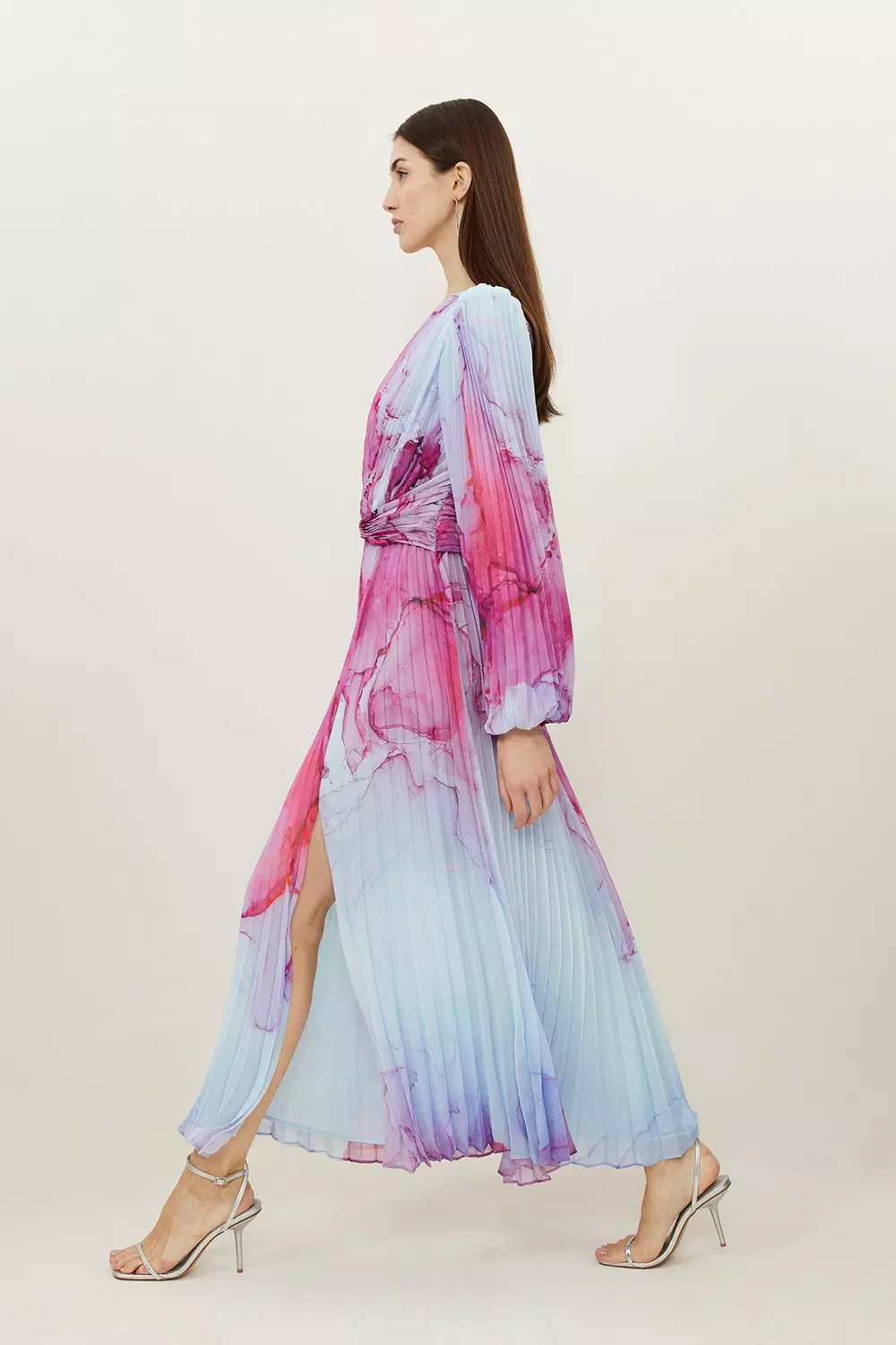 Marble Printed Soft Pleated Woven Maxi Dress alternative image