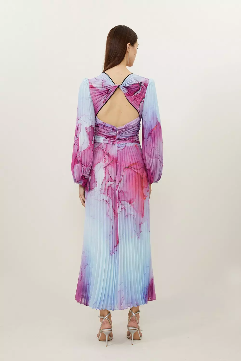 Marble Printed Soft Pleated Woven Maxi Dress alternative image