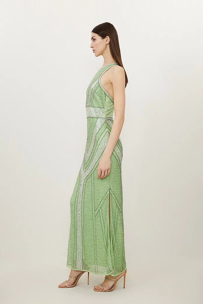 Premium Beading And Embellished Woven Halterneck Maxi Dress Premium Beading And Embellished Woven Halterneck Maxi Dress