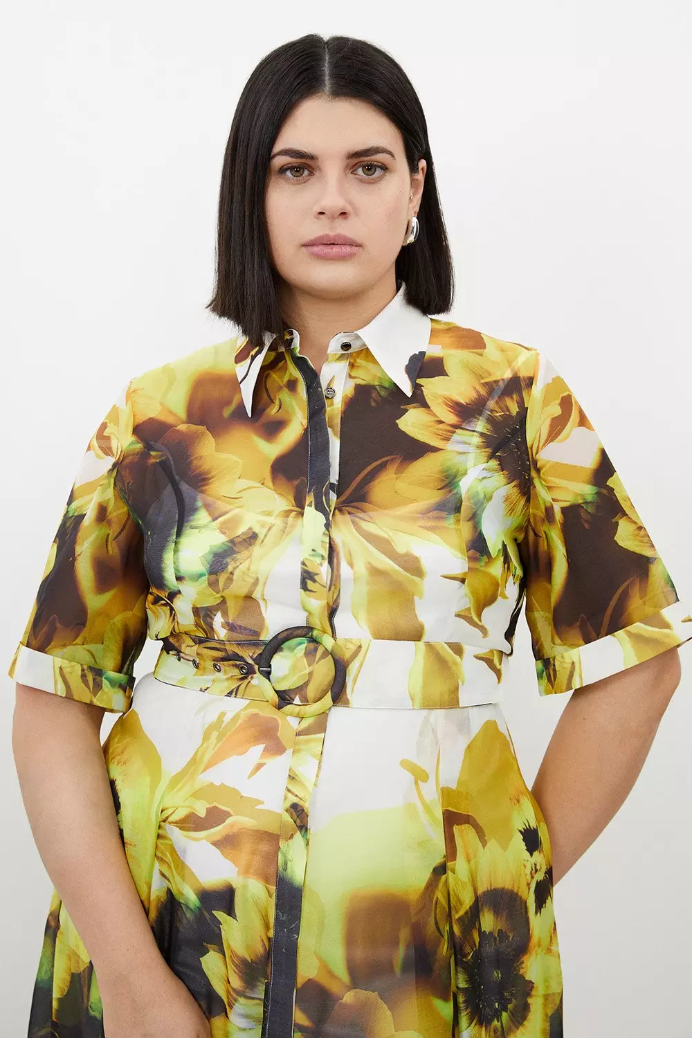 Plus Size Photographic Floral Organdie Midaxi Shirt Dress Karen Millen