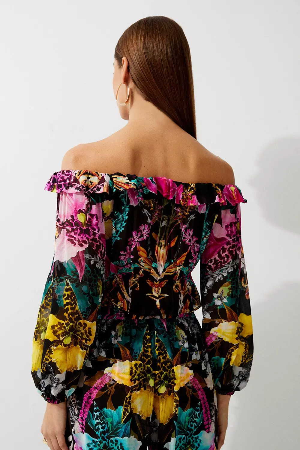 Tropical Floral Viscose Georgette Beach Top | Karen Millen